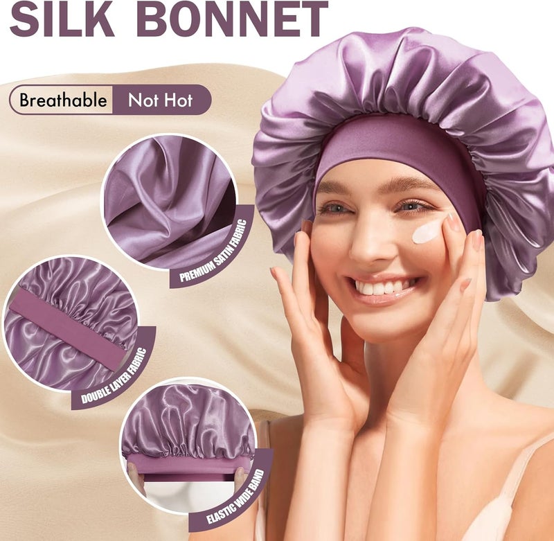 Doitory Store Satin Silk Bonnet for Sleeping, Double Layer Silk Sleep Cap for Men & Women, Soft Satin Lined Bonnet for Curly Hair - Image 3